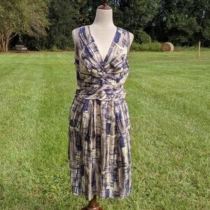 Moschino silk sleeveless grey navy print dress L